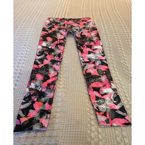No Boundaries NOBO Leggings Sz Jr Medium 7-9 Hot Pink Gray Floral Athleisure - Picture 5 of 8